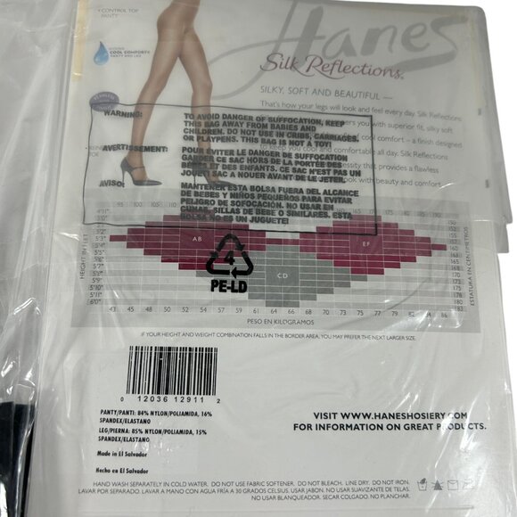 Hanes Lot 3 Silk Reflections Silky Sheer Jet Black Control Top Reinforced Toe CD - Picture 4 of 5